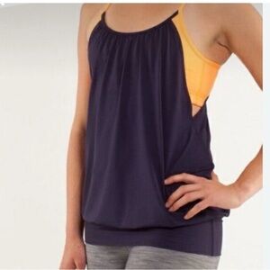 Lululemon Athletic women's navy blue orange built-in bra athletic tank top Sz 8
